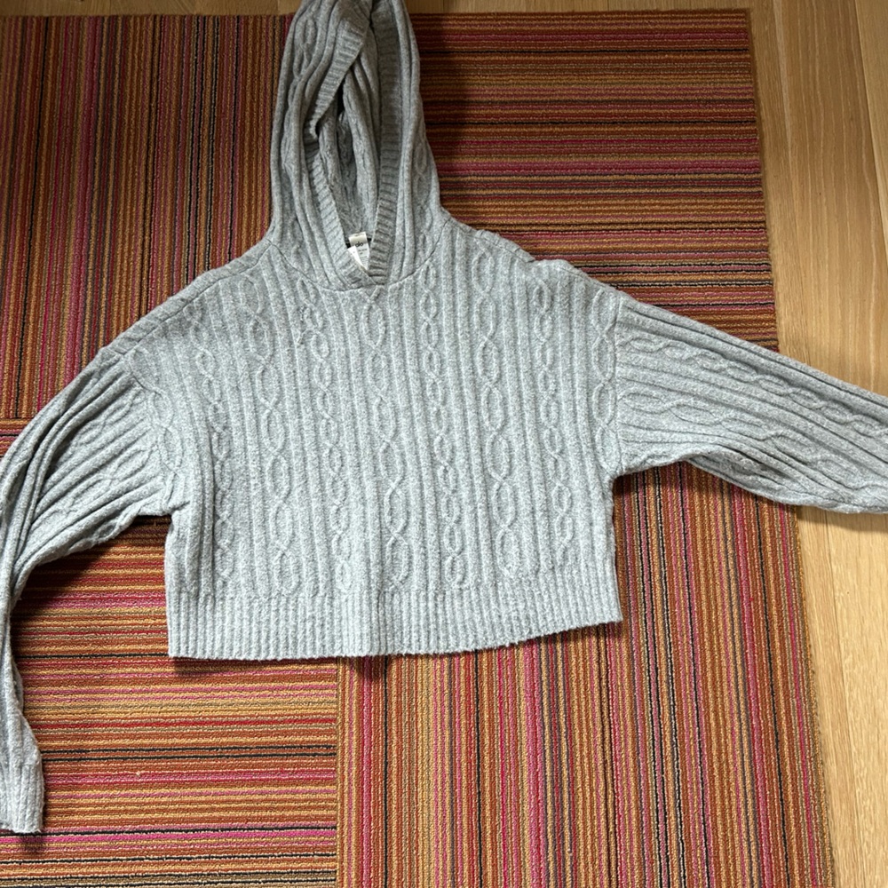 Alo Cable Knit Hoodie Sweater – Grey – Size XS